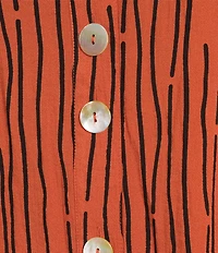 Ali Miles Crinkle Woven Abstract Stripe Wire Collar 3/4 Sleeve Button Front Tunic