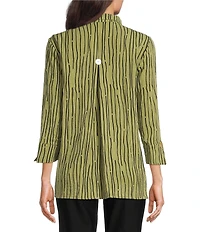 Ali Miles Crinkle Woven Abstract Stripe Wire Collar 3/4 Sleeve Button Front Tunic