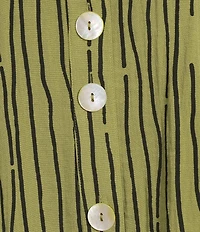Ali Miles Crinkle Woven Abstract Stripe Wire Collar 3/4 Sleeve Button Front Tunic