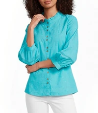 Ali Miles Embroidered Eyelet Floral Stand Collar 3/4 Sleeve Button- Front Tunic