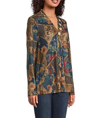 Ali Miles Floral Geometric Tapestry Print V-Neck Long Sleeve Knit Tunic