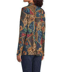 Ali Miles Floral Geometric Tapestry Print V-Neck Long Sleeve Knit Tunic