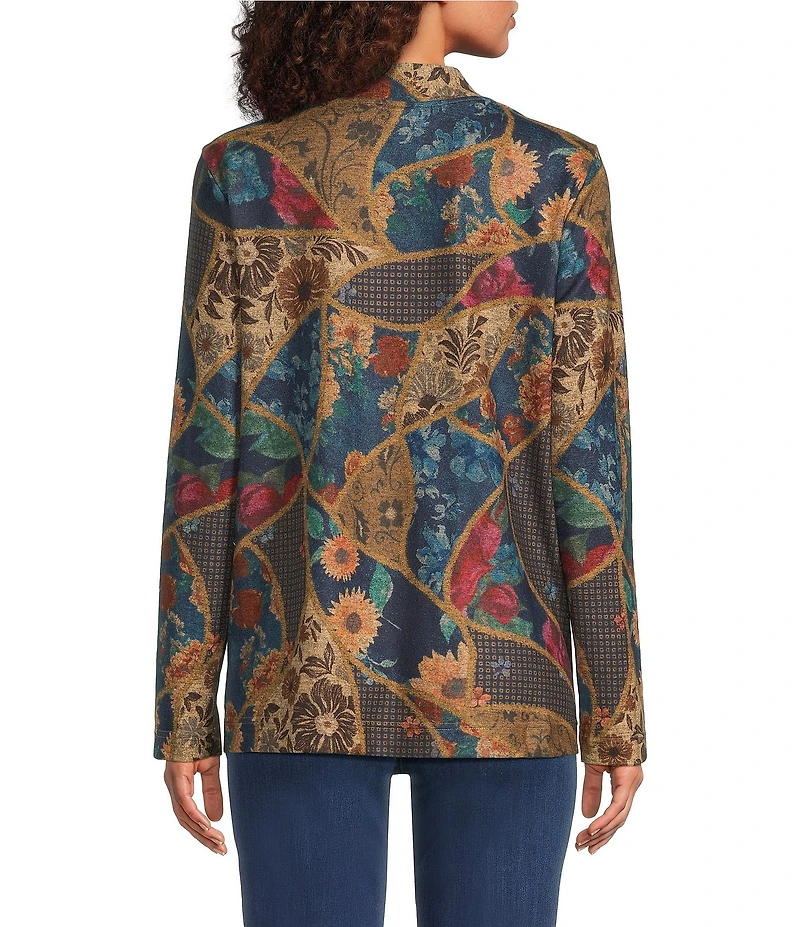 Ali Miles Floral Geometric Tapestry Print V-Neck Long Sleeve Knit Tunic