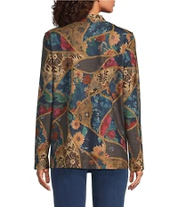 Ali Miles Floral Geometric Tapestry Print V-Neck Long Sleeve Knit Tunic