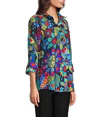 Ali Miles Floral Wire Collar 3/4 Sleeve Button-Front Tunic