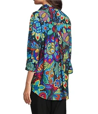 Ali Miles Floral Wire Collar 3/4 Sleeve Button-Front Tunic