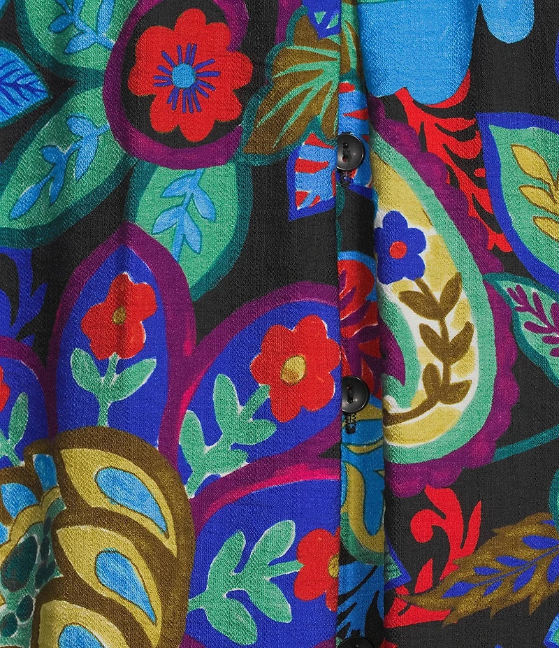 Ali Miles Floral Wire Collar 3/4 Sleeve Button-Front Tunic
