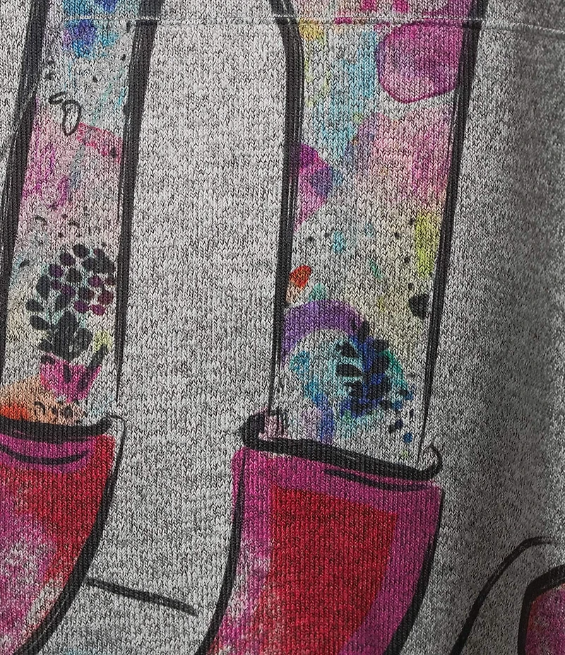 Ali Miles Hatchi Knit Novelty Cat Print Front And Back Cowl Neck 3/4 Dolman Sleeve Top