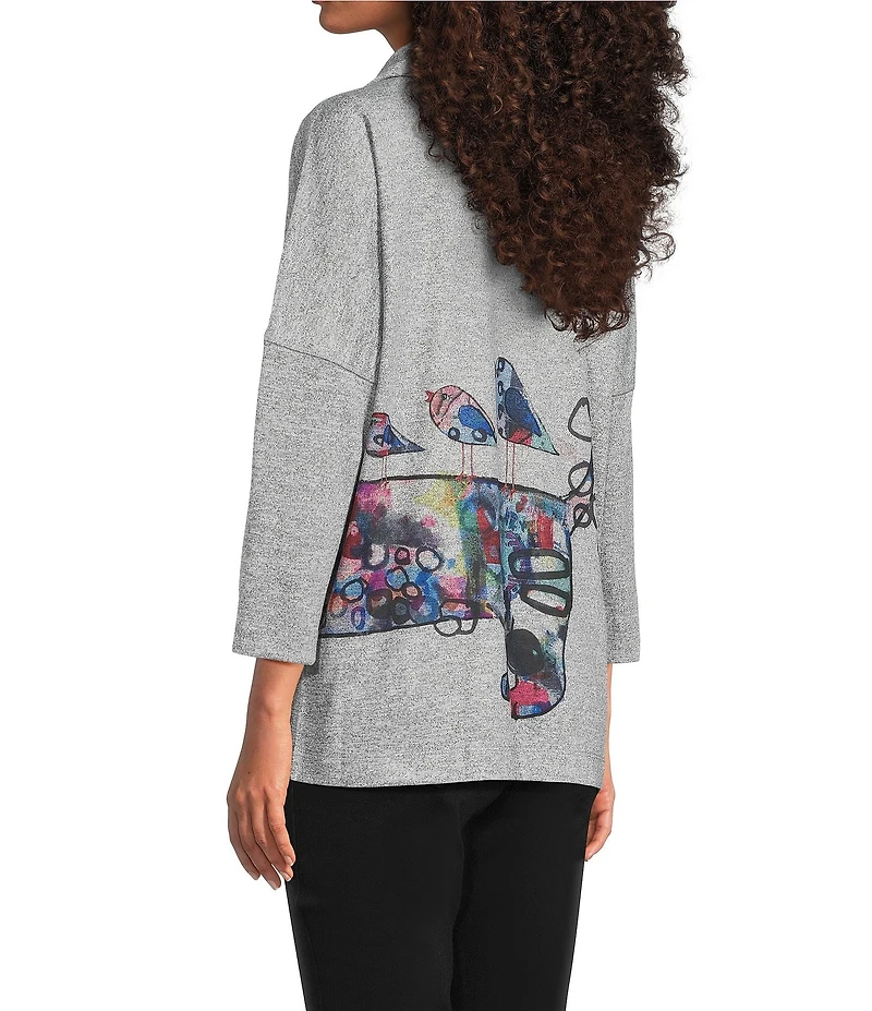 Ali Miles Hatchi Knit Novelty Dog Print Cowl Neck 3/4 Sleeve Tunic