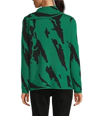 Ali Miles Jacquard Knit Abstract Stripe Split Cowl Zipper Neck Long Sleeve Pop-Over Sweater