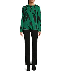Ali Miles Jacquard Knit Abstract Stripe Split Cowl Zipper Neck Long Sleeve Pop-Over Sweater