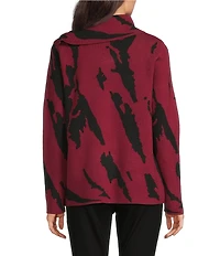 Ali Miles Jacquard Knit Abstract Stripe Split Cowl Zipper Neck Long Sleeve Pop-Over Sweater