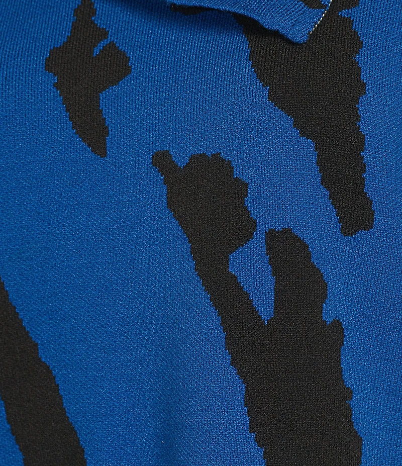 Ali Miles Jacquard Knit Abstract Stripe Split Cowl Zipper Neck Long Sleeve Pop-Over Sweater