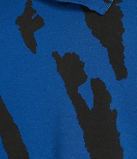 Ali Miles Jacquard Knit Abstract Stripe Split Cowl Zipper Neck Long Sleeve Pop-Over Sweater