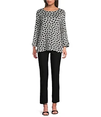 Ali Miles Jacquard Knit Dotted Round Neck 3/4 Sleeve Tunic