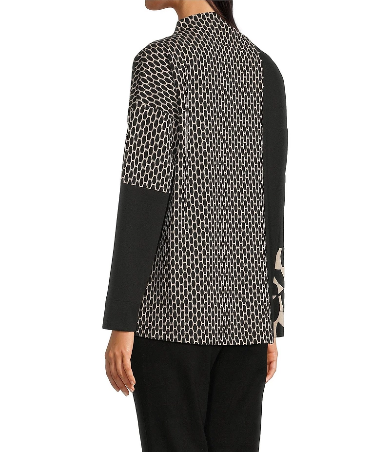 Ali Miles Jacquard Knit Funnel Neck Long Sleeve Tunic