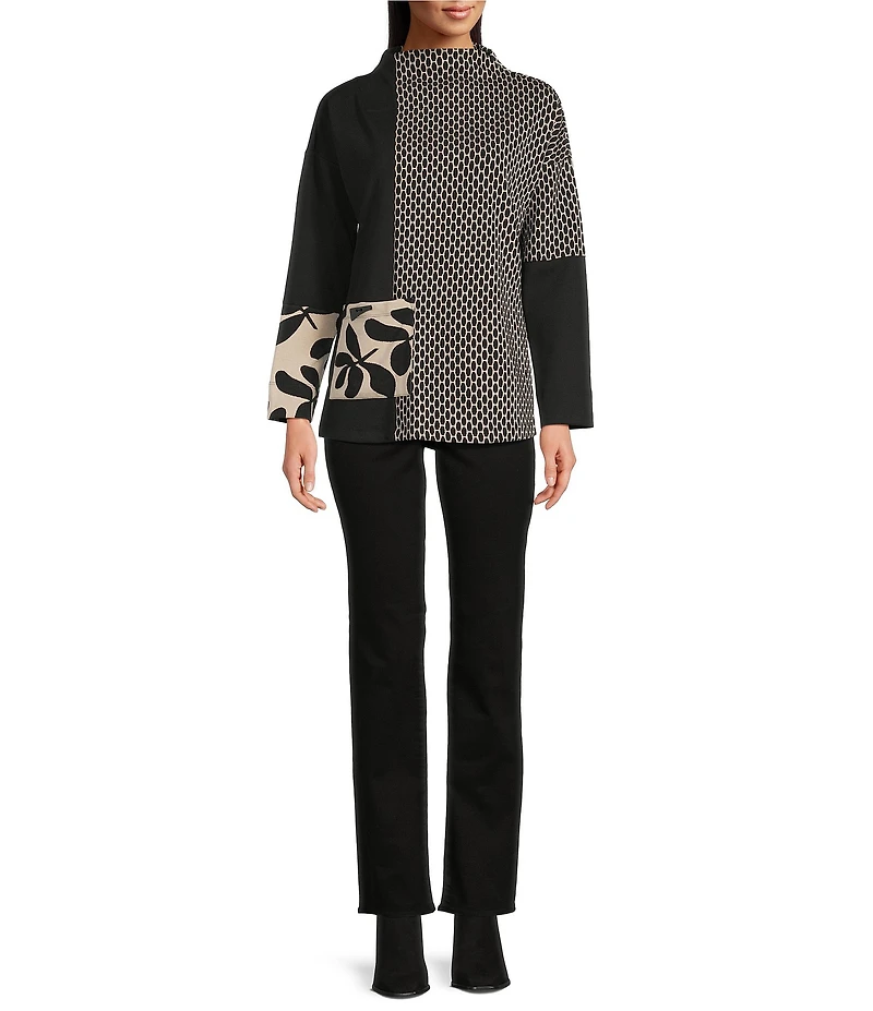 Ali Miles Jacquard Knit Funnel Neck Long Sleeve Tunic