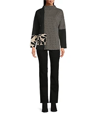 Ali Miles Jacquard Knit Funnel Neck Long Sleeve Tunic