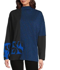 Ali Miles Jacquard Knit Funnel Neck Long Sleeve Tunic