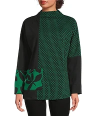 Ali Miles Jacquard Knit Funnel Neck Long Sleeve Tunic