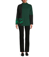 Ali Miles Jacquard Knit Funnel Neck Long Sleeve Tunic