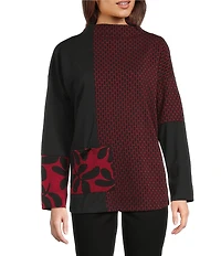 Ali Miles Jacquard Knit Funnel Neck Long Sleeve Tunic