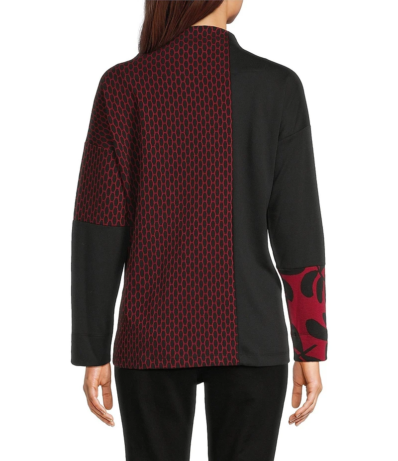 Ali Miles Jacquard Knit Funnel Neck Long Sleeve Tunic