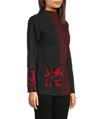 Ali Miles Jacquard Knit Funnel Neck Long Sleeve Tunic