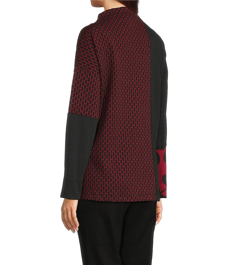 Ali Miles Jacquard Knit Funnel Neck Long Sleeve Tunic