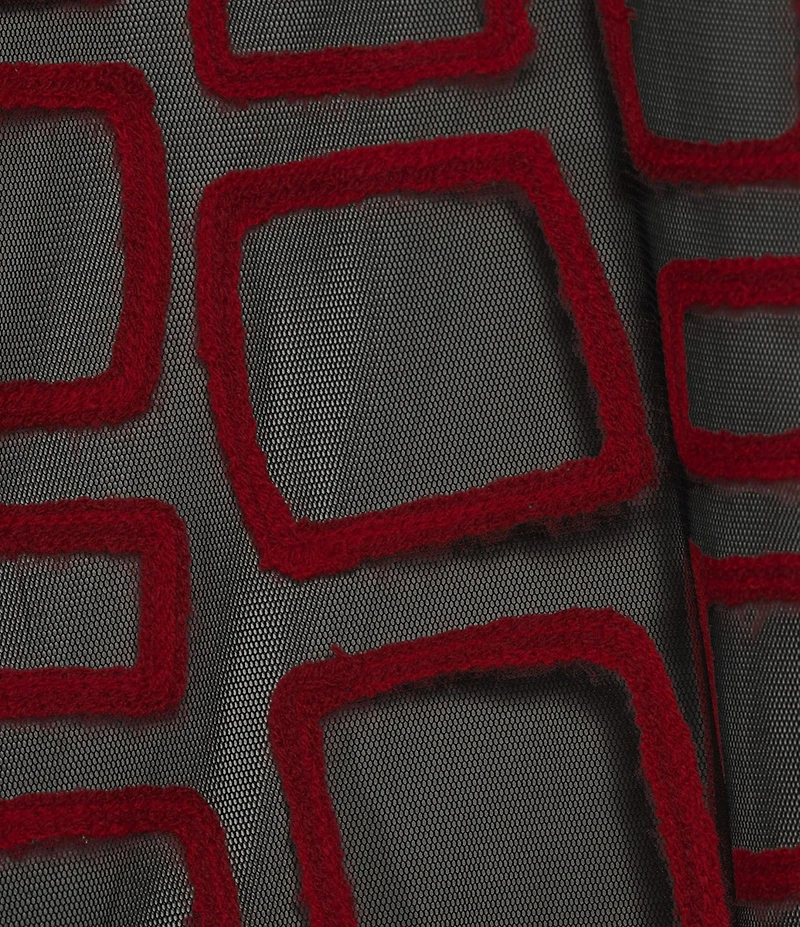 Ali Miles Jacquard Knit Mesh Square Embroider Point Collar 3/4 Sleeve Button Front Jacket