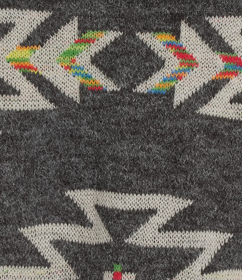 Ali Miles Jacquard Knit Mock Neck 3/4 Cuffed Sleeve Sweater Poncho