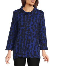 Ali Miles Jacquard Knit Spotted Cowl Neck 3/4 Sleeve Tunic