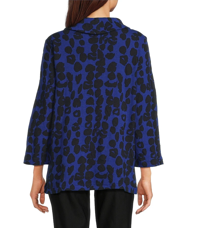 Ali Miles Jacquard Knit Spotted Cowl Neck 3/4 Sleeve Tunic