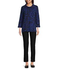 Ali Miles Jacquard Knit Spotted Cowl Neck 3/4 Sleeve Tunic