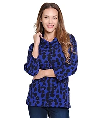 Ali Miles Jacquard Knit Spotted Cowl Neck 3/4 Sleeve Tunic