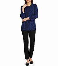 Ali Miles Jacquard Knit Spotted Cowl Neck 3/4 Sleeve Tunic
