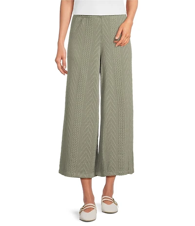 Ali Miles Jacquard Knit Wide Leg Pull On Crop Pants