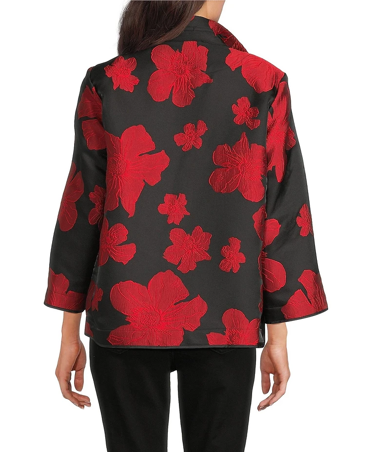 Ali Miles Jacquard Woven Floral Print Wire Collar Open Front Jacket