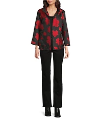 Ali Miles Jacquard Woven Floral Print Wire Collar Open Front Jacket