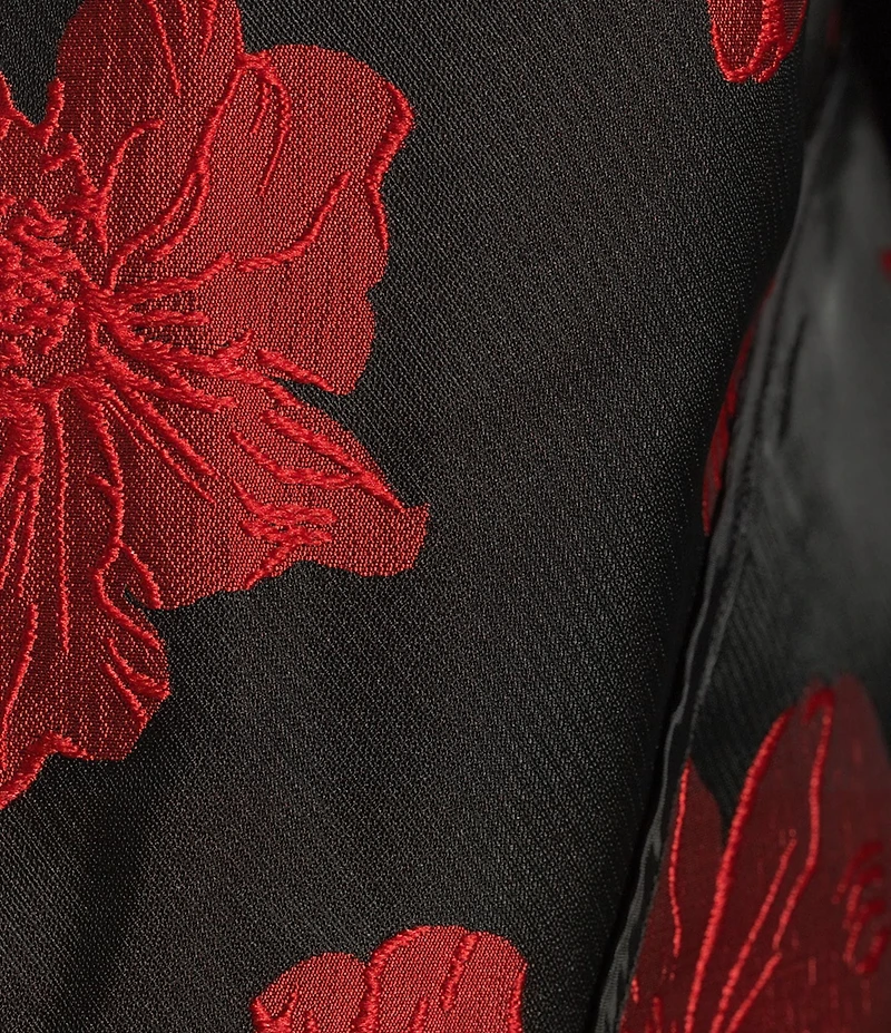 Ali Miles Jacquard Woven Floral Print Wire Collar Open Front Jacket