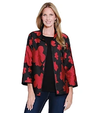 Ali Miles Jacquard Woven Floral Print Wire Collar Open Front Jacket