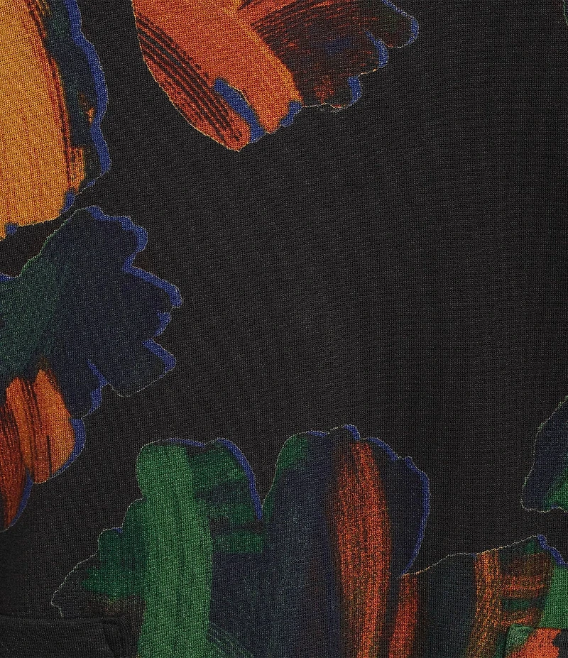 Ali Miles Knit Abstract Multi Print Cowl Neck Long Sleeve Asymmetrical Hem Popover Top