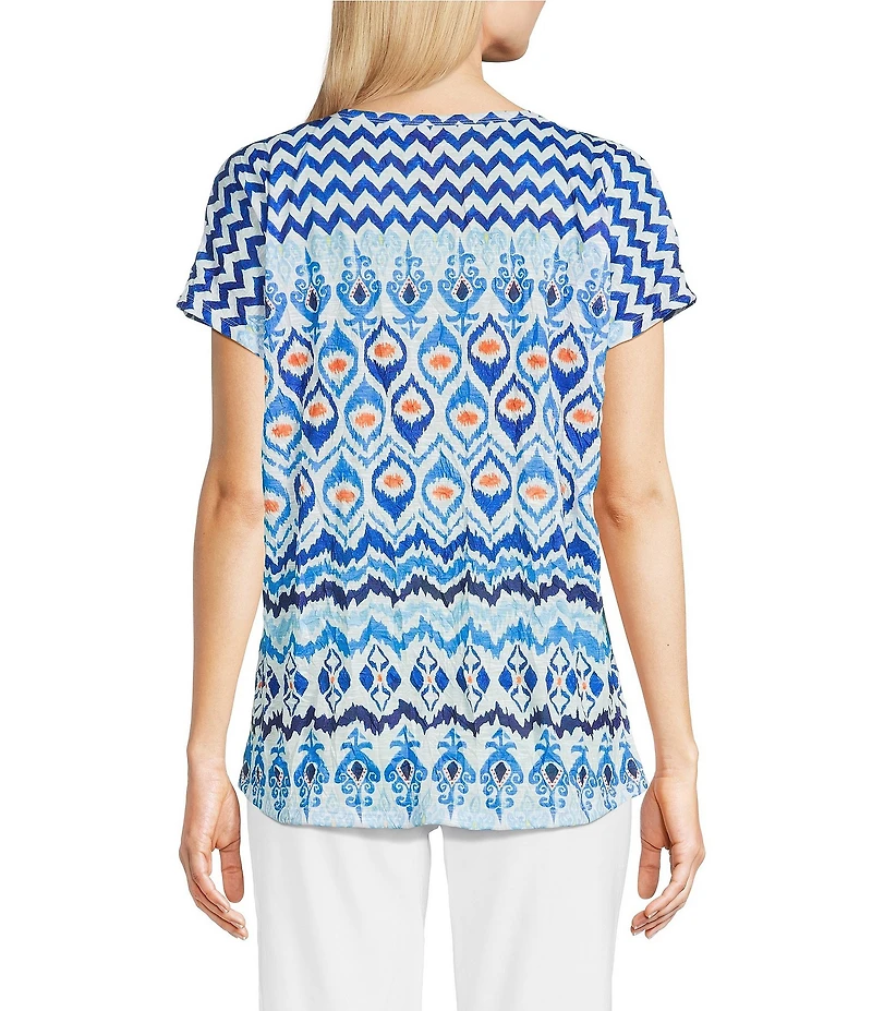Ali Miles Knit Chevron Multi Print Scoop Neck Short Sleeve Tunic