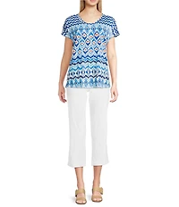 Ali Miles Knit Chevron Multi Print Scoop Neck Short Sleeve Tunic