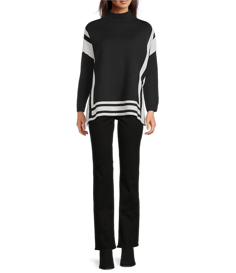Ali Miles Women's Jacquard Mock Neck Tunic – Slimming Knit Top With Back Zip & Button Detail - View #7