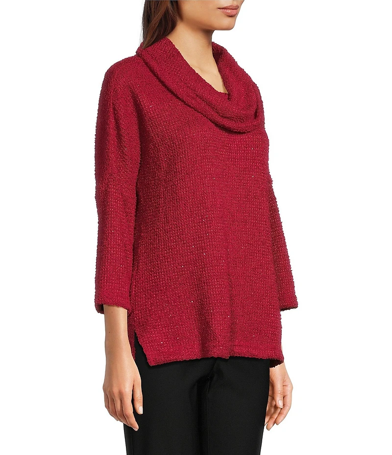 Ali Miles Knit Cowl Neck 3/4 Dolman Sleeve Back Button Detail Tunic