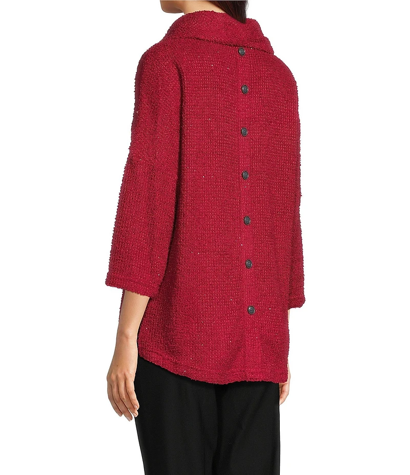 Ali Miles Knit Cowl Neck 3/4 Dolman Sleeve Back Button Detail Tunic