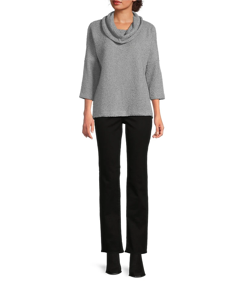 Ali Miles Knit Cowl Neck 3/4 Dolman Sleeve Back Button Detail Tunic