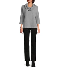 Ali Miles Knit Cowl Neck 3/4 Dolman Sleeve Back Button Detail Tunic