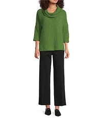 Ali Miles Knit Cowl Neck 3/4 Dolman Sleeve Back Button Detail Tunic